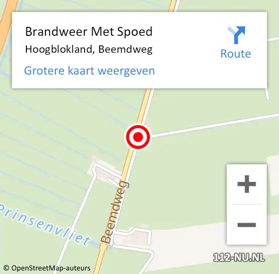 Locatie op kaart van de 112 melding: Brandweer Met Spoed Naar Hoogblokland, Beemdweg op 5 juni 2016 08:46