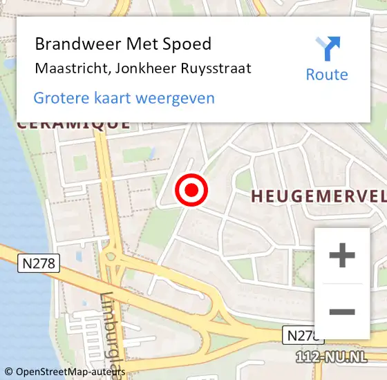 Locatie op kaart van de 112 melding: Brandweer Met Spoed Naar Maastricht, Jonkheer Ruysstraat op 5 juni 2016 08:47
