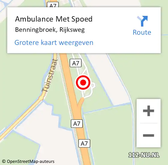 Locatie op kaart van de 112 melding: Ambulance Met Spoed Naar Benningbroek, Rijksweg op 5 juni 2016 10:24