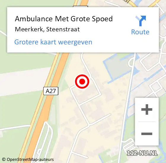 Locatie op kaart van de 112 melding: Ambulance Met Grote Spoed Naar Meerkerk, Steenstraat op 16 september 2013 12:02