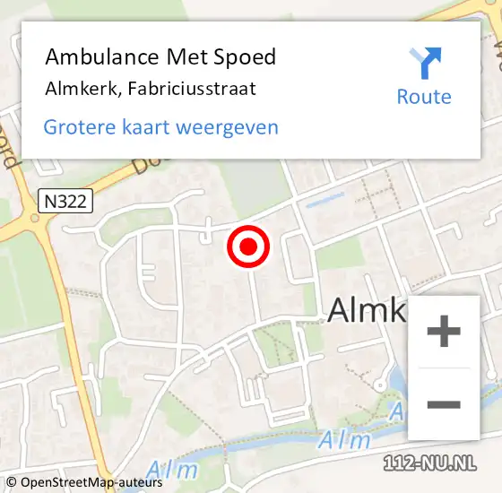 Locatie op kaart van de 112 melding: Ambulance Met Spoed Naar Almkerk, Fabriciusstraat op 5 juni 2016 11:17