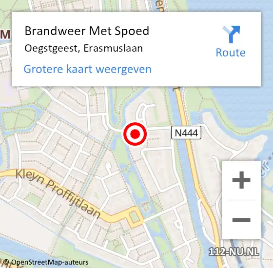 Locatie op kaart van de 112 melding: Brandweer Met Spoed Naar Oegstgeest, Erasmuslaan op 5 juni 2016 11:37