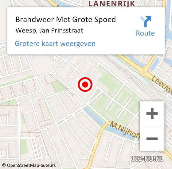 Locatie op kaart van de 112 melding: Brandweer Met Grote Spoed Naar Weesp, Jan Prinsstraat op 5 juni 2016 14:09