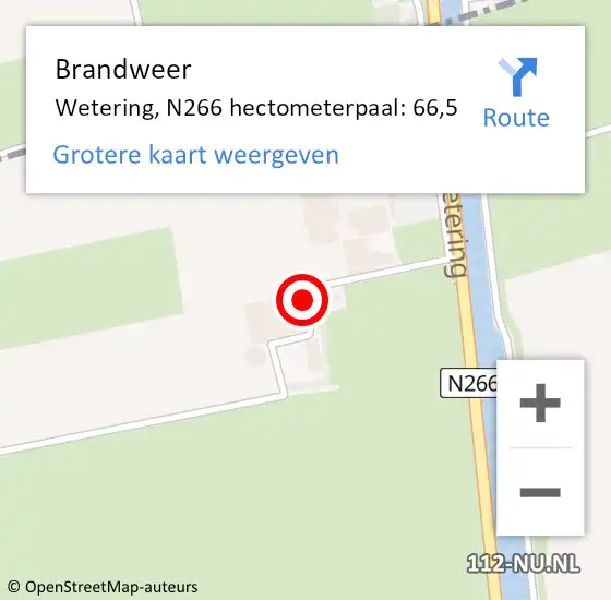 Locatie op kaart van de 112 melding: Brandweer Wetering, N266 hectometerpaal: 66,5 op 17 december 2013 10:37