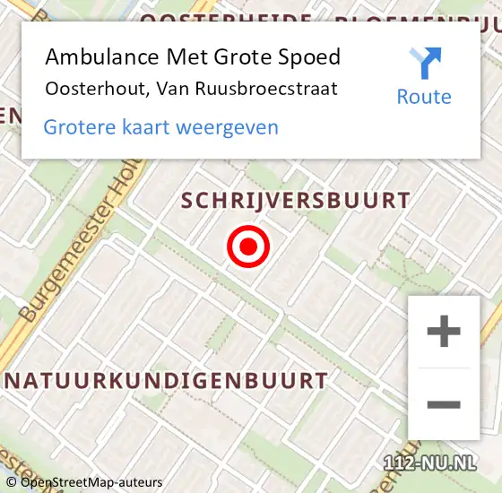 Locatie op kaart van de 112 melding: Ambulance Met Grote Spoed Naar Oosterhout, Van Ruusbroecstraat op 5 juni 2016 14:52