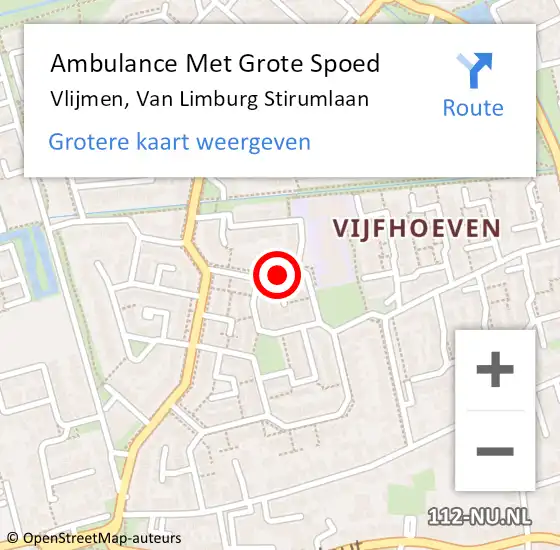 Locatie op kaart van de 112 melding: Ambulance Met Grote Spoed Naar Vlijmen, Van Limburg Stirumlaan op 5 juni 2016 15:10