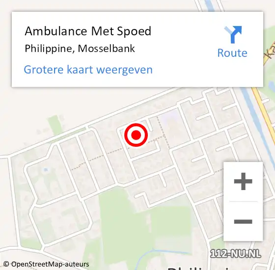 Locatie op kaart van de 112 melding: Ambulance Met Spoed Naar Philippine, Mosselbank op 5 juni 2016 15:21