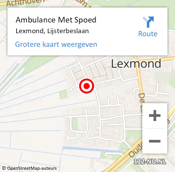 Locatie op kaart van de 112 melding: Ambulance Met Spoed Naar Lexmond, Lijsterbeslaan op 5 juni 2016 16:28