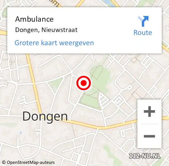 Locatie op kaart van de 112 melding: Ambulance Dongen, Nieuwstraat op 5 juni 2016 16:32