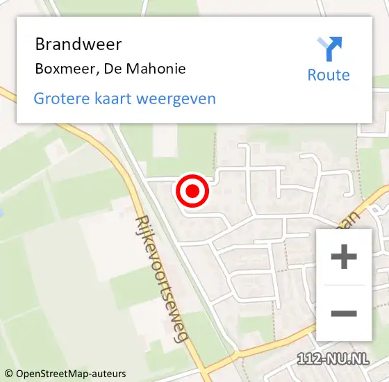 Locatie op kaart van de 112 melding: Brandweer Boxmeer, De Mahonie op 5 juni 2016 20:53