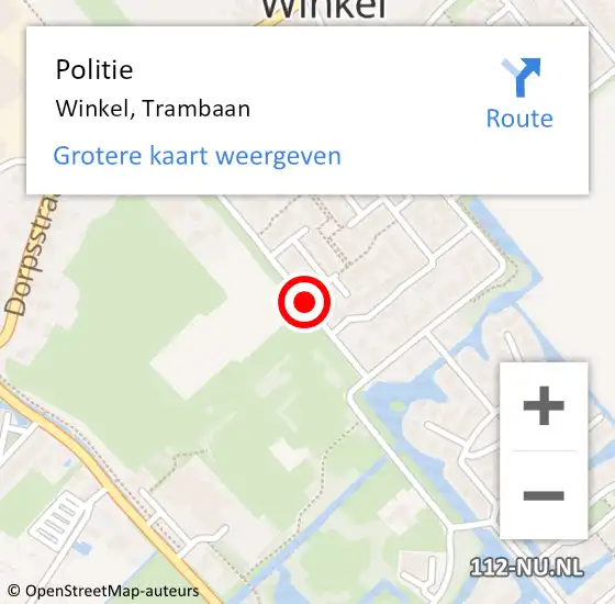 Locatie op kaart van de 112 melding: Politie Winkel, Trambaan op 5 juni 2016 21:25