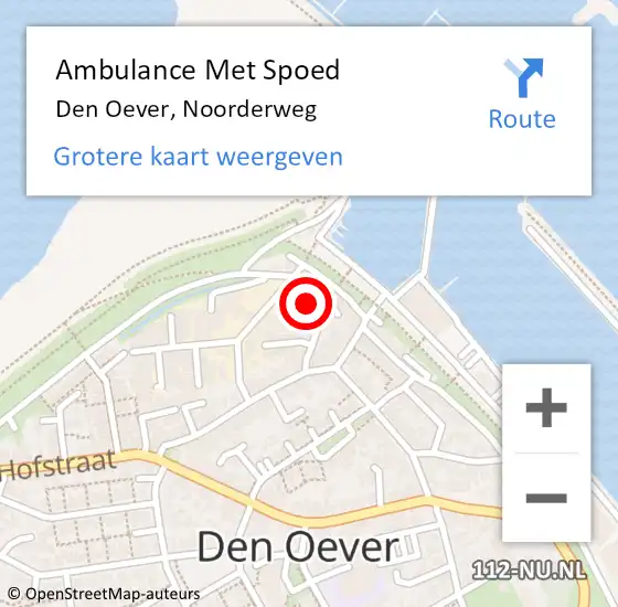 Locatie op kaart van de 112 melding: Ambulance Met Spoed Naar Den Oever, Noorderweg op 5 juni 2016 23:41