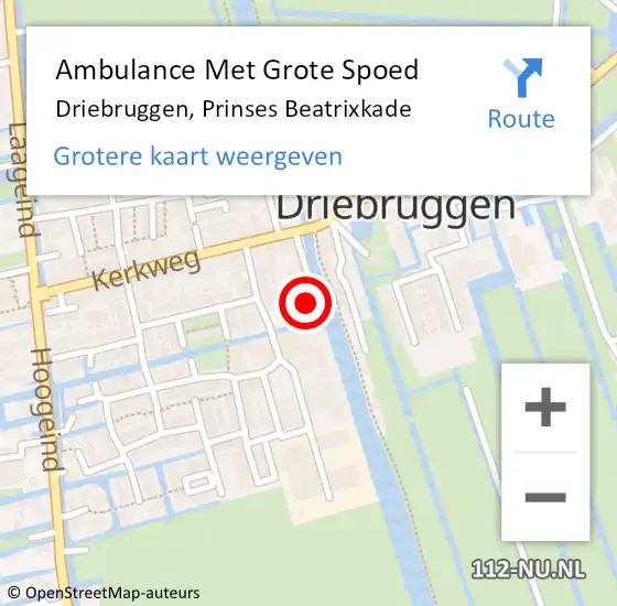 Locatie op kaart van de 112 melding: Ambulance Met Grote Spoed Naar Driebruggen, Prinses Beatrixkade op 6 juni 2016 08:43