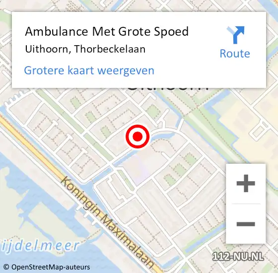 Locatie op kaart van de 112 melding: Ambulance Met Grote Spoed Naar Uithoorn, Thorbeckelaan op 6 juni 2016 09:37