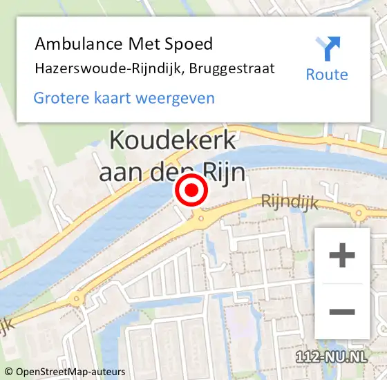 Locatie op kaart van de 112 melding: Ambulance Met Spoed Naar Hazerswoude-Rijndijk, Bruggestraat op 6 juni 2016 10:10