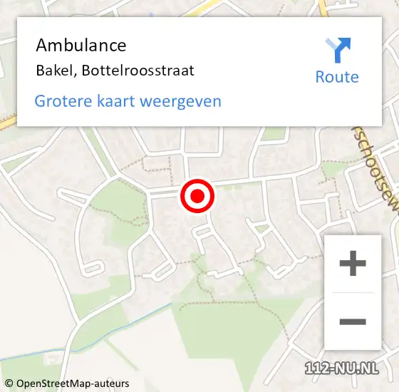 Locatie op kaart van de 112 melding: Ambulance Bakel, Bottelroosstraat op 6 juni 2016 10:14