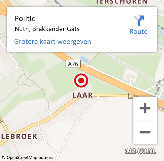 Locatie op kaart van de 112 melding: Politie Nuth, Brakkender Gats op 6 juni 2016 10:25