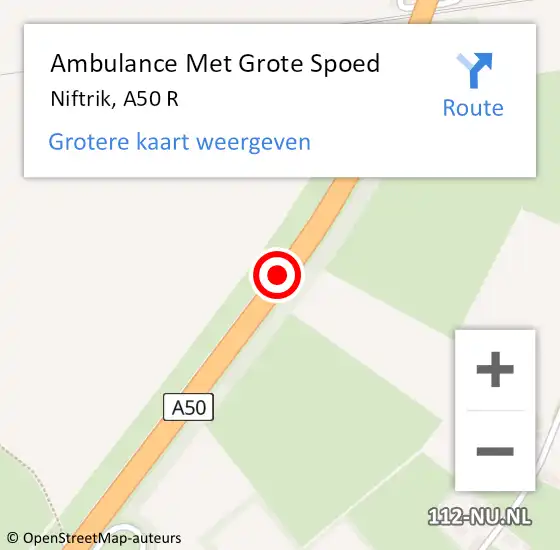Locatie op kaart van de 112 melding: Ambulance Met Grote Spoed Naar Niftrik, A50 R op 6 juni 2016 10:50