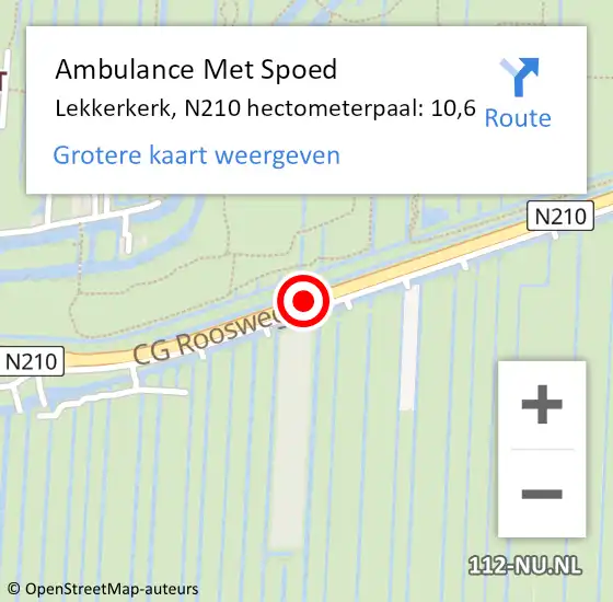 Locatie op kaart van de 112 melding: Ambulance Met Spoed Naar Lekkerkerk, N210 hectometerpaal: 10,6 op 6 juni 2016 12:21