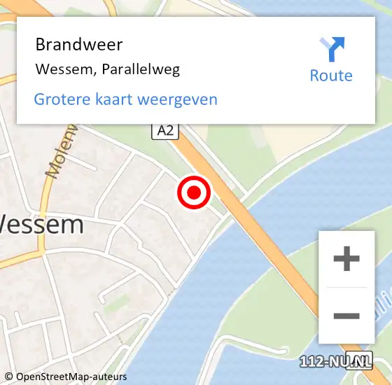 Locatie op kaart van de 112 melding: Brandweer Wessem, Parallelweg op 6 juni 2016 12:58