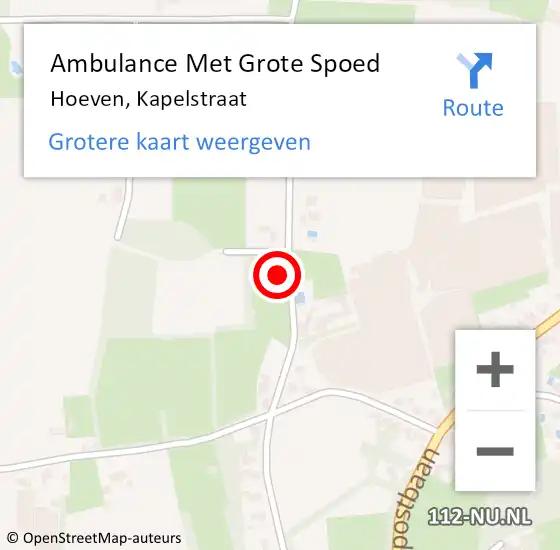 Locatie op kaart van de 112 melding: Ambulance Met Grote Spoed Naar Hoeven, Kapelstraat op 6 juni 2016 13:52