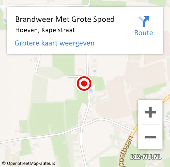 Locatie op kaart van de 112 melding: Brandweer Met Grote Spoed Naar Hoeven, Kapelstraat op 6 juni 2016 14:03