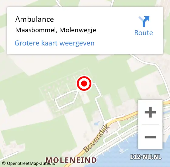 Locatie op kaart van de 112 melding: Ambulance Maasbommel, Molenwegje op 6 juni 2016 14:19