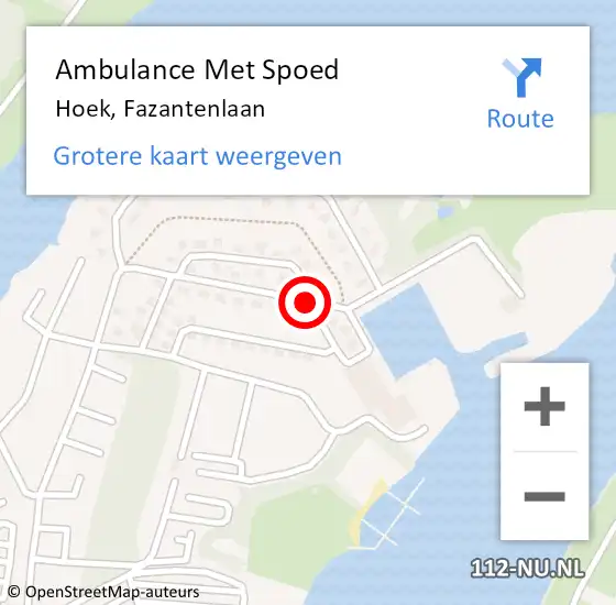 Locatie op kaart van de 112 melding: Ambulance Met Spoed Naar Hoek, Fazantenlaan op 6 juni 2016 15:22