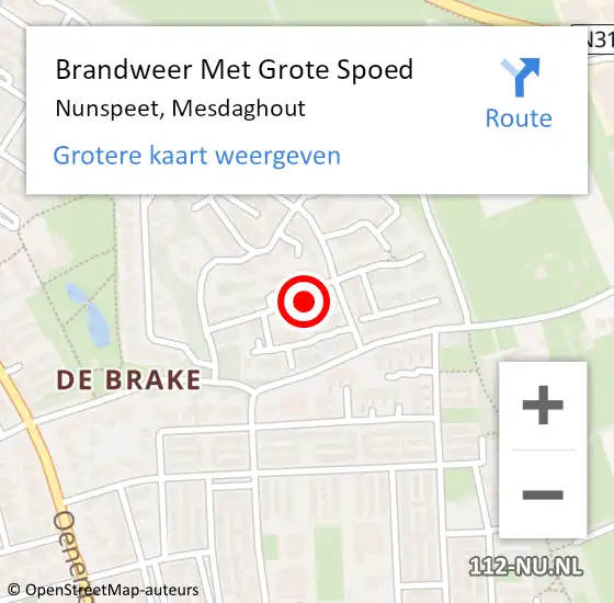 Locatie op kaart van de 112 melding: Brandweer Met Grote Spoed Naar Nunspeet, Mesdaghout op 17 december 2013 12:26