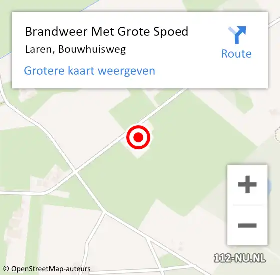 Locatie op kaart van de 112 melding: Brandweer Met Grote Spoed Naar Laren, Bouwhuisweg op 6 juni 2016 16:57