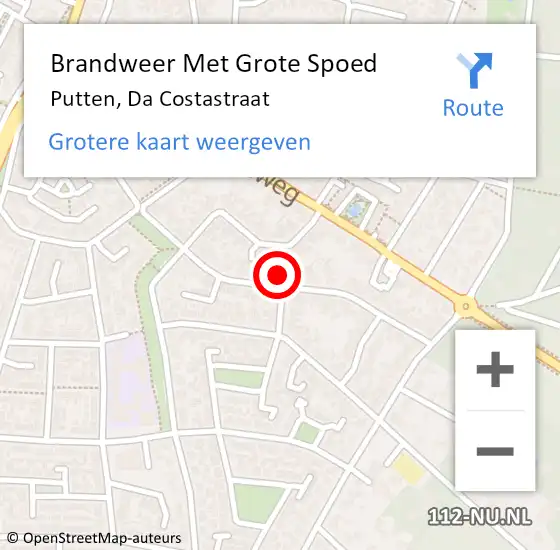 Locatie op kaart van de 112 melding: Brandweer Met Grote Spoed Naar Putten, Da Costastraat op 6 juni 2016 17:06