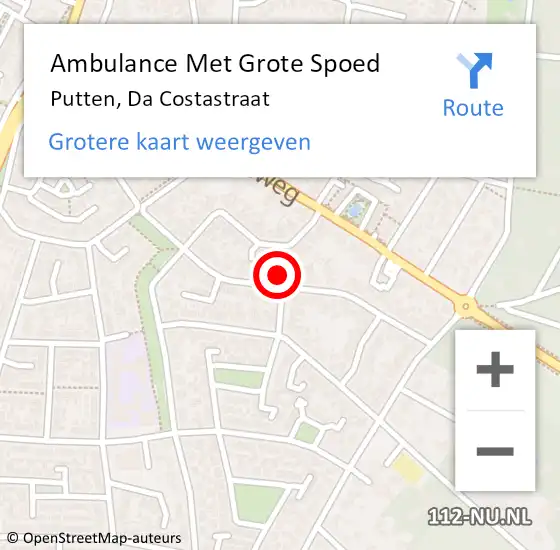 Locatie op kaart van de 112 melding: Ambulance Met Grote Spoed Naar Putten, Da Costastraat op 6 juni 2016 17:07