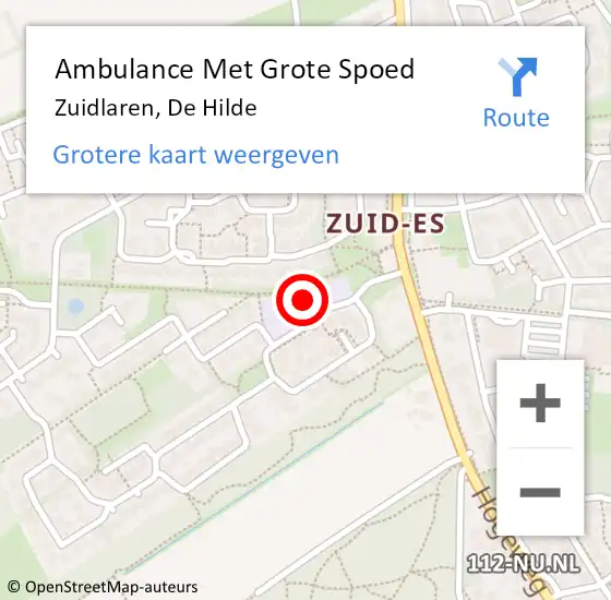 Locatie op kaart van de 112 melding: Ambulance Met Grote Spoed Naar Zuidlaren, De Hilde op 16 september 2013 12:15