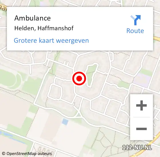 Locatie op kaart van de 112 melding: Ambulance Helden, Haffmanshof op 6 juni 2016 18:46