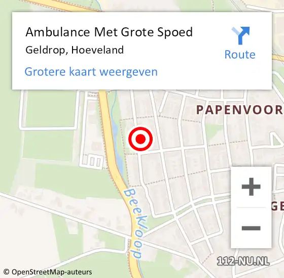 Locatie op kaart van de 112 melding: Ambulance Met Grote Spoed Naar Geldrop, Hoeveland op 6 juni 2016 19:48