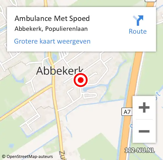 Locatie op kaart van de 112 melding: Ambulance Met Spoed Naar Abbekerk, Populierenlaan op 6 juni 2016 20:11