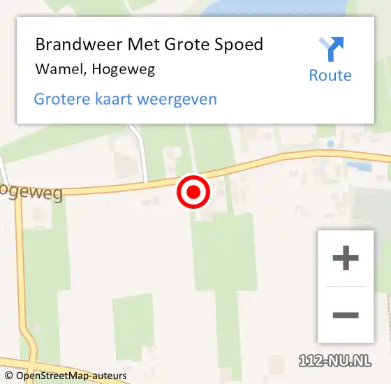 Locatie op kaart van de 112 melding: Brandweer Met Grote Spoed Naar Wamel, Hogeweg op 6 juni 2016 21:29