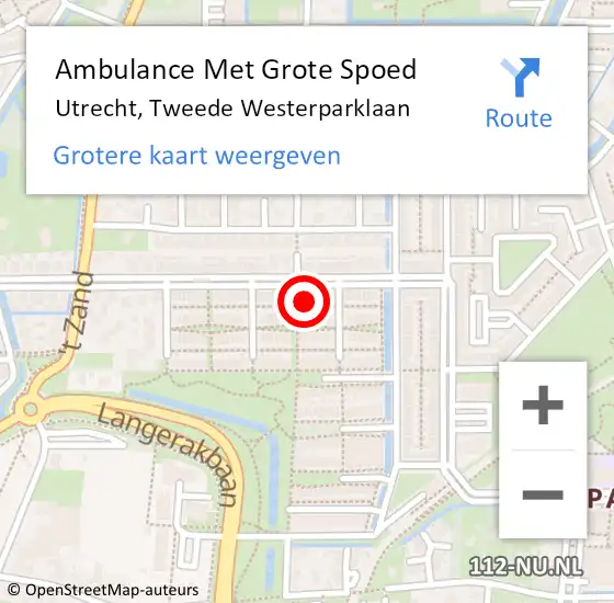 Locatie op kaart van de 112 melding: Ambulance Met Grote Spoed Naar Utrecht, Tweede Westerparklaan op 6 juni 2016 21:39