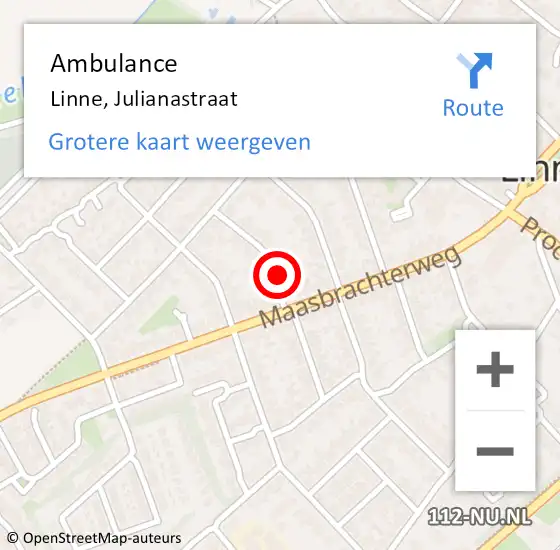 Locatie op kaart van de 112 melding: Ambulance Linne, Julianastraat op 17 december 2013 13:03