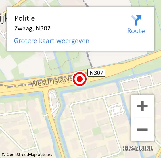 Locatie op kaart van de 112 melding: Politie Zwaag, N302 op 7 juni 2016 06:18