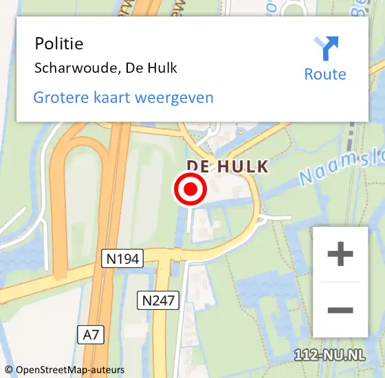 Locatie op kaart van de 112 melding: Politie Scharwoude, De Hulk op 7 juni 2016 06:18
