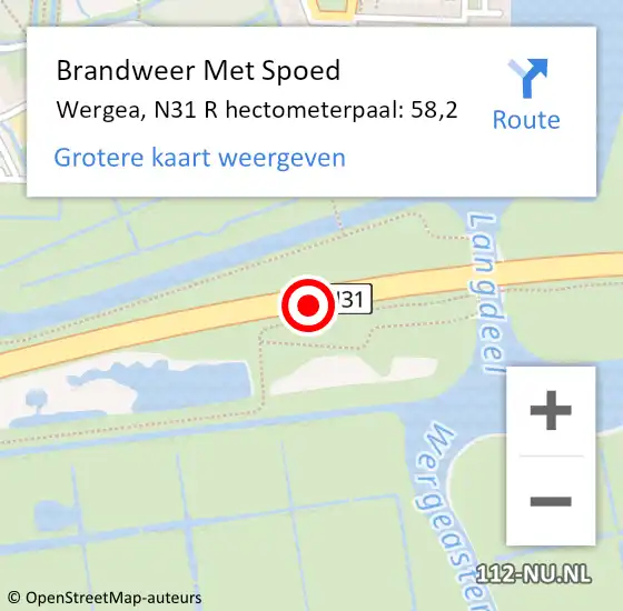 Locatie op kaart van de 112 melding: Brandweer Met Spoed Naar Wergea, N31 R hectometerpaal: 56,7 op 7 juni 2016 07:58