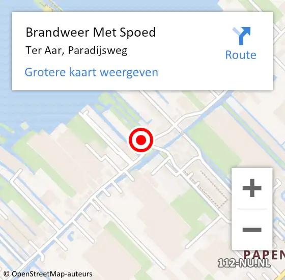 Locatie op kaart van de 112 melding: Brandweer Met Spoed Naar Ter Aar, Paradijsweg op 7 juni 2016 08:13