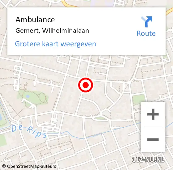 Locatie op kaart van de 112 melding: Ambulance Gemert, Wilhelminalaan op 7 juni 2016 08:51