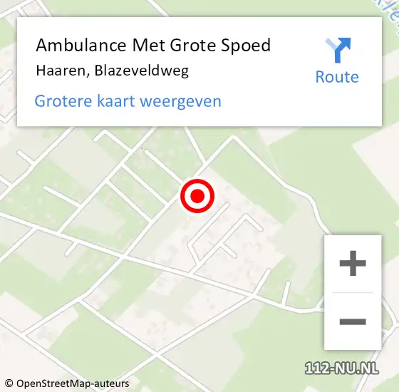 Locatie op kaart van de 112 melding: Ambulance Met Grote Spoed Naar Haaren, Blazeveldweg op 7 juni 2016 09:10