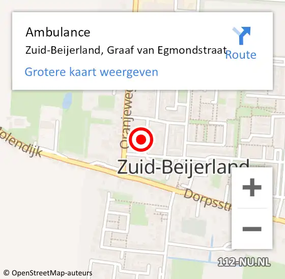 Locatie op kaart van de 112 melding: Ambulance Zuid-Beijerland, Graaf van Egmondstraat op 7 juni 2016 09:51