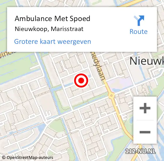 Locatie op kaart van de 112 melding: Ambulance Met Spoed Naar Nieuwkoop, Marisstraat op 7 juni 2016 10:09