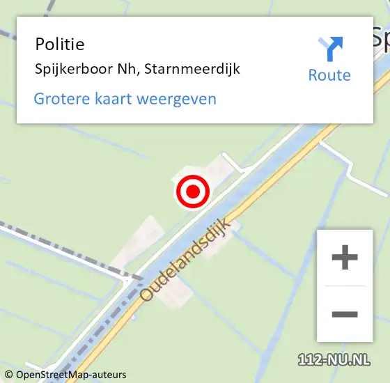 Locatie op kaart van de 112 melding: Politie Spijkerboor Nh, Starnmeerdijk op 7 juni 2016 12:56