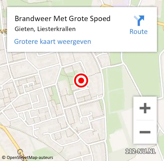 Locatie op kaart van de 112 melding: Brandweer Met Grote Spoed Naar Gieten, Liesterkrallen op 7 juni 2016 12:59