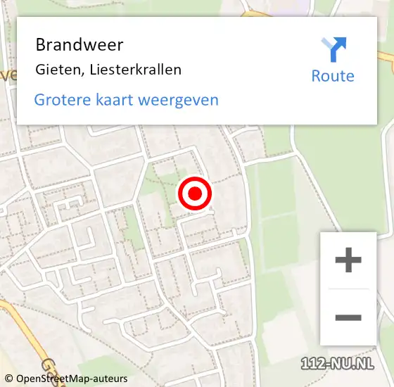 Locatie op kaart van de 112 melding: Brandweer Gieten, Liesterkrallen op 7 juni 2016 13:06